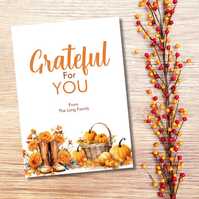 Grateful for You Orange Flowers & Pumpkin Greeting Card (Creator Uploaded)