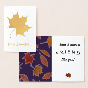 Grateful Friendship Autumn Leaves Custom Text Foil Card