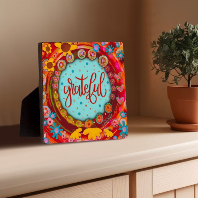 Grateful Fun Whimsical Colourful Modern Easel Plaque (Creator Uploaded)