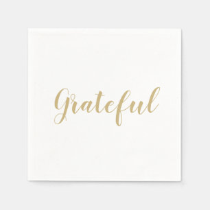 Grateful gold script cute thanksgiving paper napkin