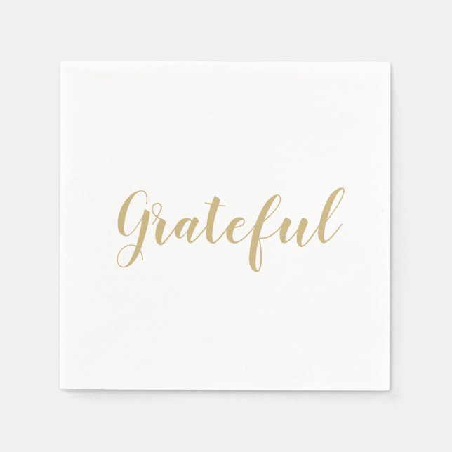 Grateful gold script cute thanksgiving paper  napkin (Front)