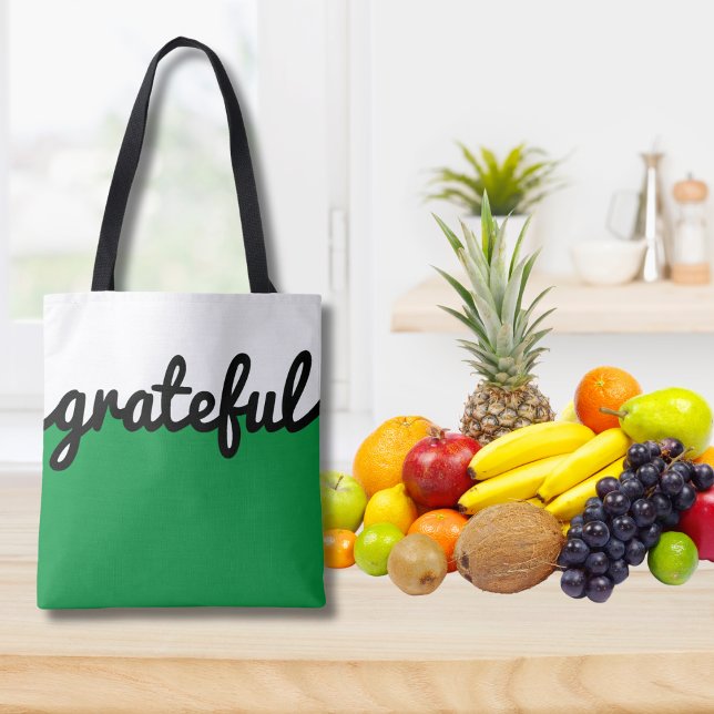 Grateful Green Black White Colour Block Tote Bag (Creator Uploaded)
