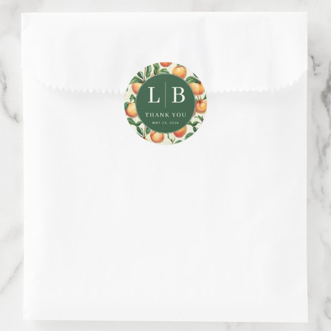 Grateful Green Peach Illustration Classic Round Sticker (Bag)
