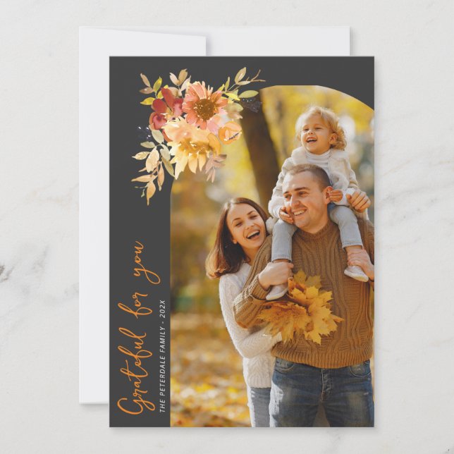 Grateful, happy thanksgiving photo greeting card (Front)