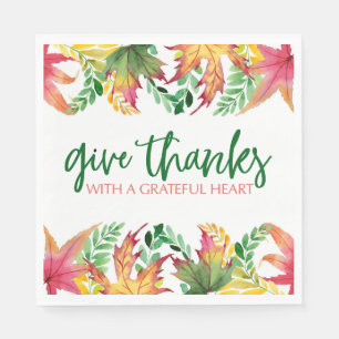 Grateful Heart Autumn Leaves Thanksgiving Border Napkin