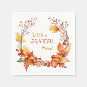 Grateful Heart Autumn Leaves Thanksgiving Napkin