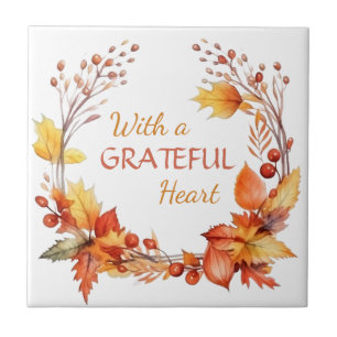 Grateful Heart Autumn Leaves Tile