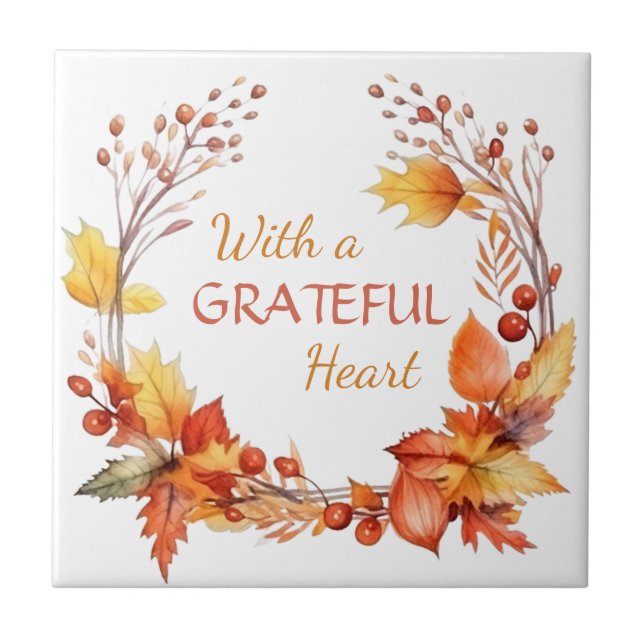 Grateful Heart Autumn Leaves Tile (Front)