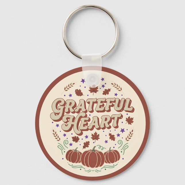 Grateful Heart Autumn Pumpkin Design Keychain (Front)