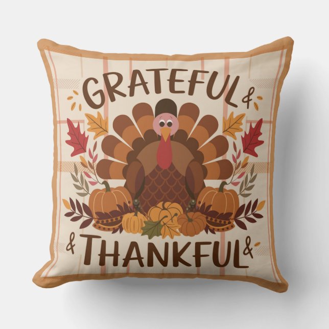 Grateful Heart autumnal Blessings Thanksgiving Throw Pillow (Front)