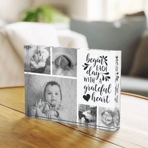Grateful Heart Black and White Photo Collage Block