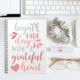 Grateful Heart   Hand Lettered Typography Quote Notebook