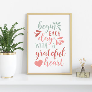 Grateful Heart   Hand Lettered Typography Quote Poster