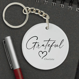Grateful Heart Minimal Handwritten Ink Script Keychain