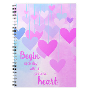 Grateful Heart Pink Purple Blue Gratitude Quote Notebook
