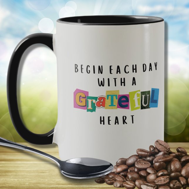 Grateful Heart Scrapbook Typography Inspirational  Mug (Creator Uploaded)