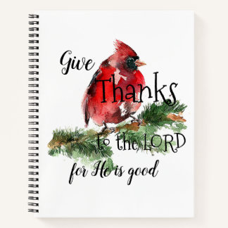 "Grateful Heart" Watercolor Cardinal Journal