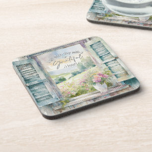 Grateful heart watercolor floral window coaster
