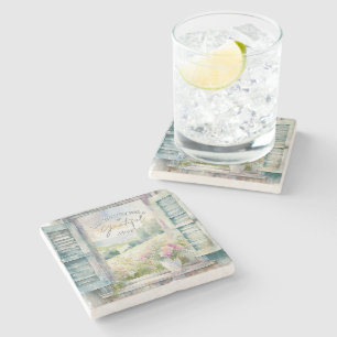 Grateful heart watercolor floral window stone coaster