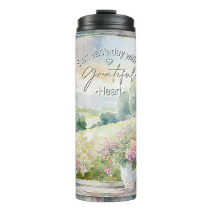 Grateful heart watercolor floral window  thermal tumbler
