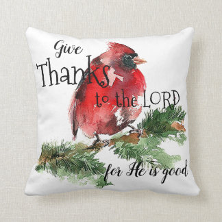 "Grateful Heart" Watercolor Red Cardinal Pillow