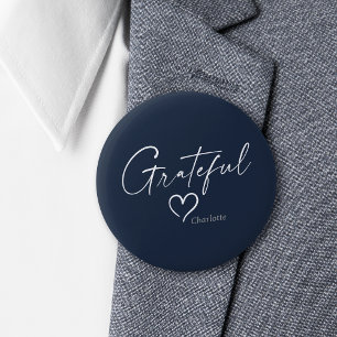 Grateful Heart Your Name Minimal Ink Script 2 Inch Round Button
