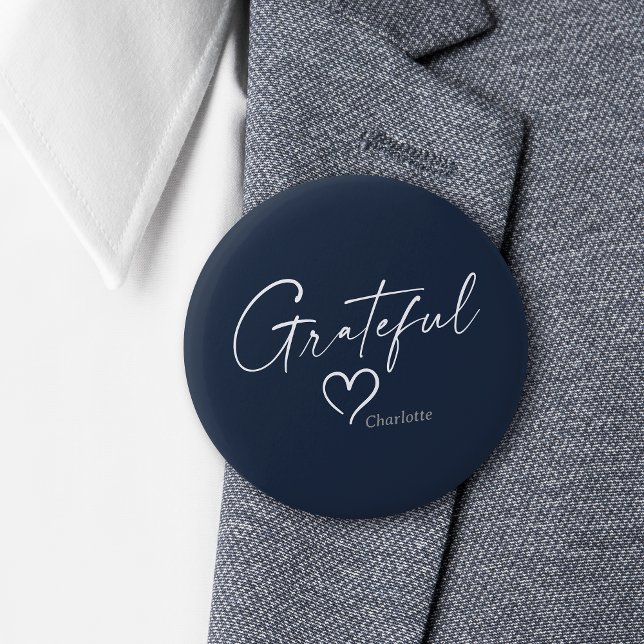Grateful Heart | Your Name Minimal Ink Script 2 Inch Round Button (Creator Uploaded)
