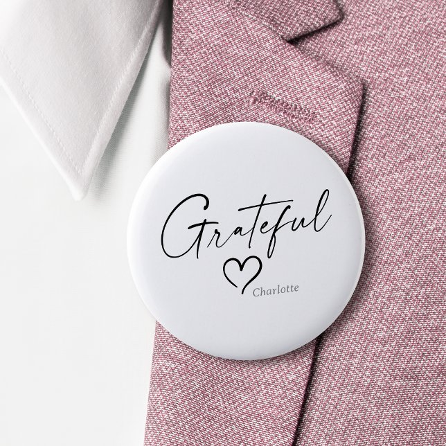 Grateful Heart | Your Name Minimal Ink Script 2 Inch Round Button (Creator Uploaded)