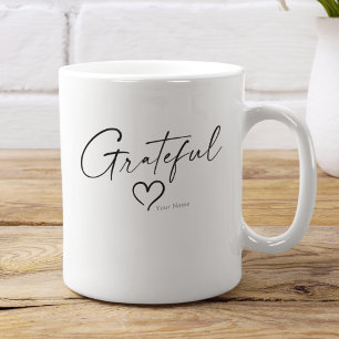 Grateful Heart Your Name Minimal Ink Script Coffee Mug