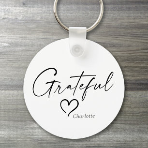 Grateful Heart   Your Name Minimal Ink Script Keychain