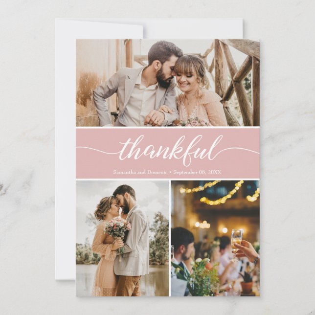 Grateful Hearts: Customizable Wedding Thank You Ca Card (Front)