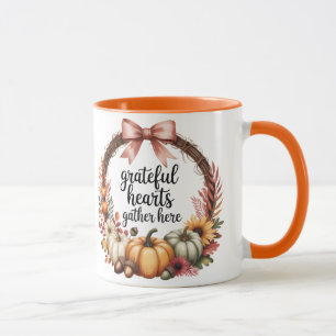 Grateful hearts gather here mug
