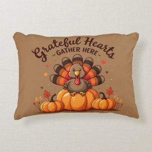 Grateful Hearts Thanksgiving Turkey Accent Pillow
