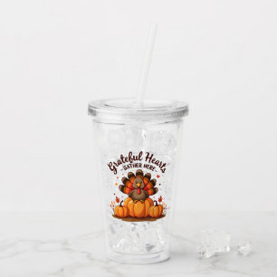 Grateful Hearts Thanksgiving Turkey Acrylic Tumbler
