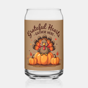 Grateful Hearts Thanksgiving Turkey Can Glass