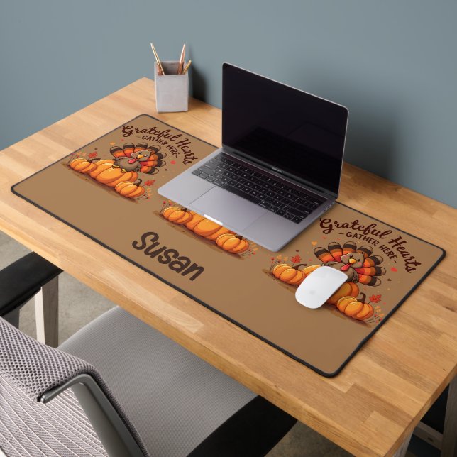 Grateful Hearts Thanksgiving Turkey Desk Mat (Office 2)