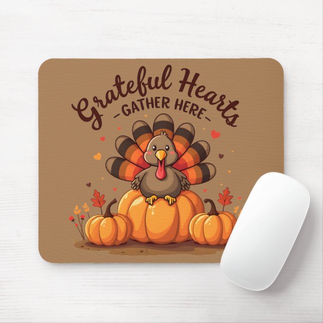 Grateful Hearts Thanksgiving Turkey Mouse Pad (With Mouse)