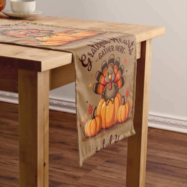 Grateful Hearts Thanksgiving Turkey Short Table Runner (In Situ)