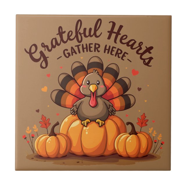 Grateful Hearts Thanksgiving Turkey Tile (Front)