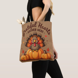 Grateful Hearts Thanksgiving Turkey Tote Bag