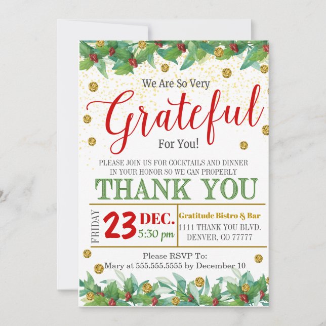 Grateful Holiday Appreciation Invitation (Front)