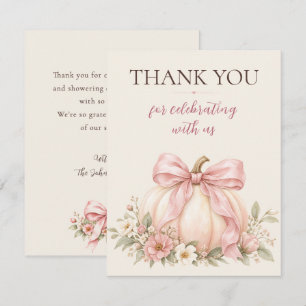 Grateful Little Pumpkin Blush Floral Celebration Thank You Card