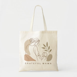 Grateful Mama Minimalist Boho Mother and Baby Line Tote Bag