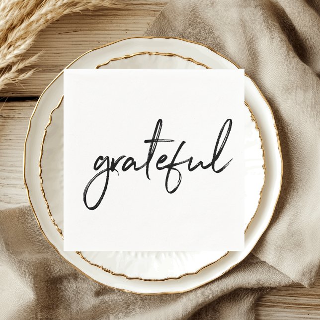 Grateful Minimalist Script Thanksgiving Napkin (Creator Uploaded)