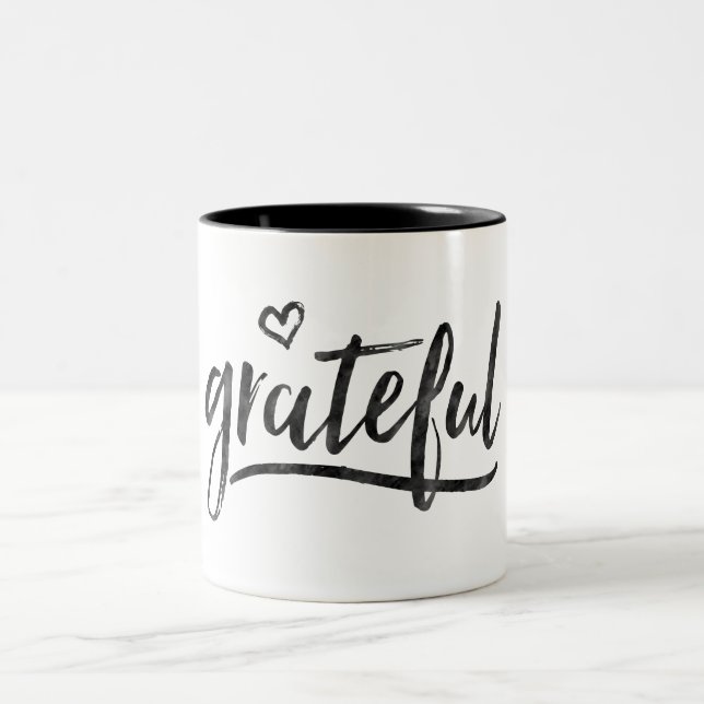 Grateful Minimalistic Custom Background Colour Two-Tone Coffee Mug (Center)
