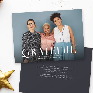 GRATEFUL Modern Bright Business Photo Elegant Type Holiday Card