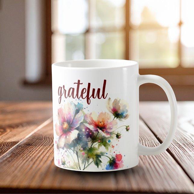 Grateful Modern Coffee Mug (Floral And Script' Grateful')