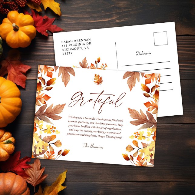Grateful Modern Rustic Fall Thanksgiving Holiday Postcard (Grateful Modern Rustic Fall Thanksgiving Holiday Postcard)