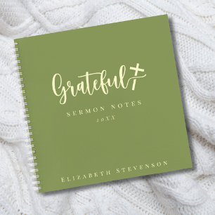 Grateful Moss Green Cream Script Sermon Notes  Notebook