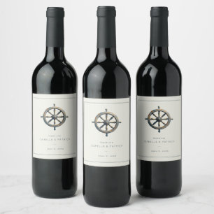 Grateful Muted Earth Tone Nautical Wheel Wine Label